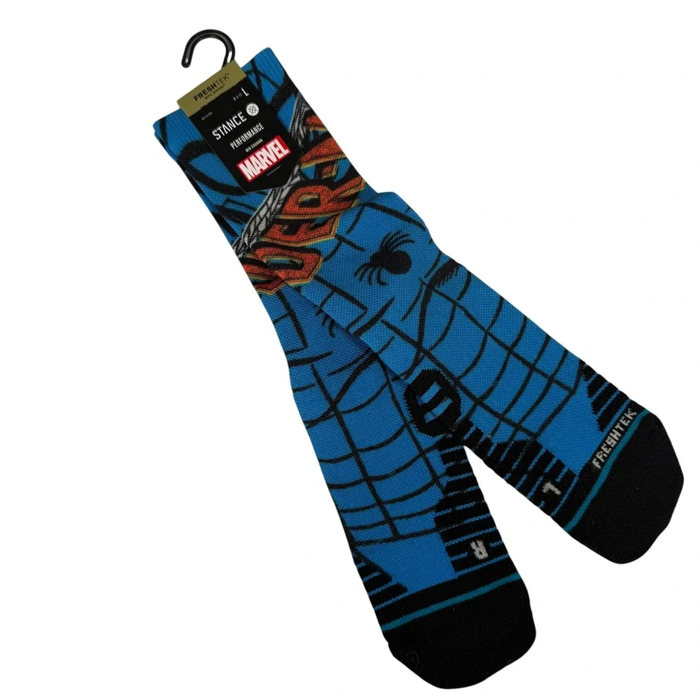 Stance Marvel Spiderman Performance Crew Socks Blue FreshTek Infiknit Large NEW